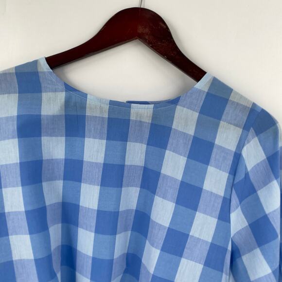 J Crew blue bow front blue white blouse womens size XXL bristow plaid gingham - Picture 5 of 11